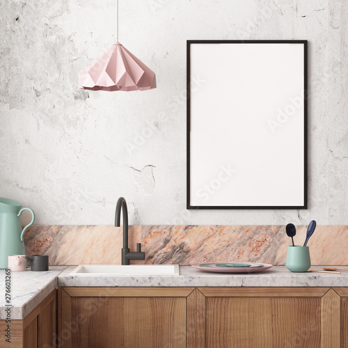 mockup kitchen interior in loft style. 3d render  3d visualization 