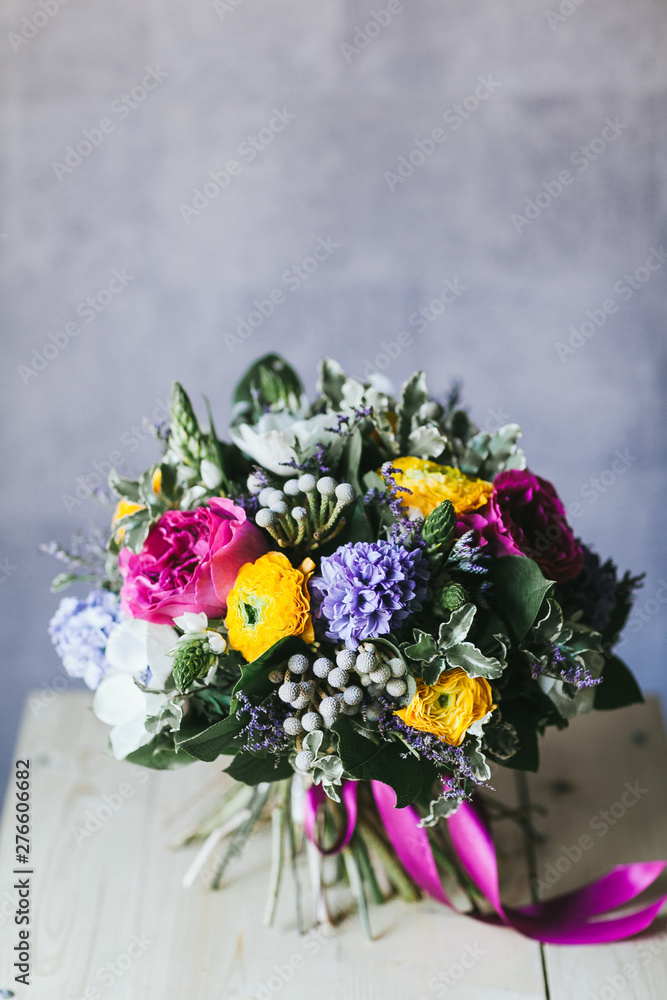 Fototapeta premium Delicate beautiful bouquet of flowers close up