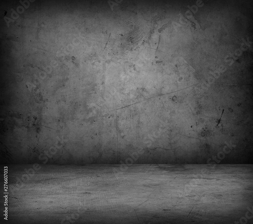 Grey concrete floor and empty gray stone wall background 