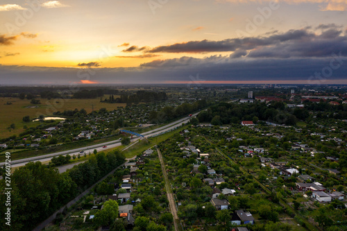 aerial view of the city - german autobahn or highway