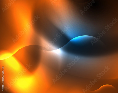 Neon glowing wave lines, blue hi-tech futuristic abstract background template