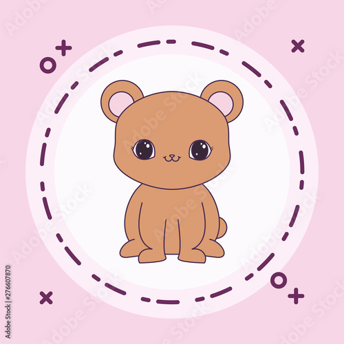 cute bear animal in frame circular