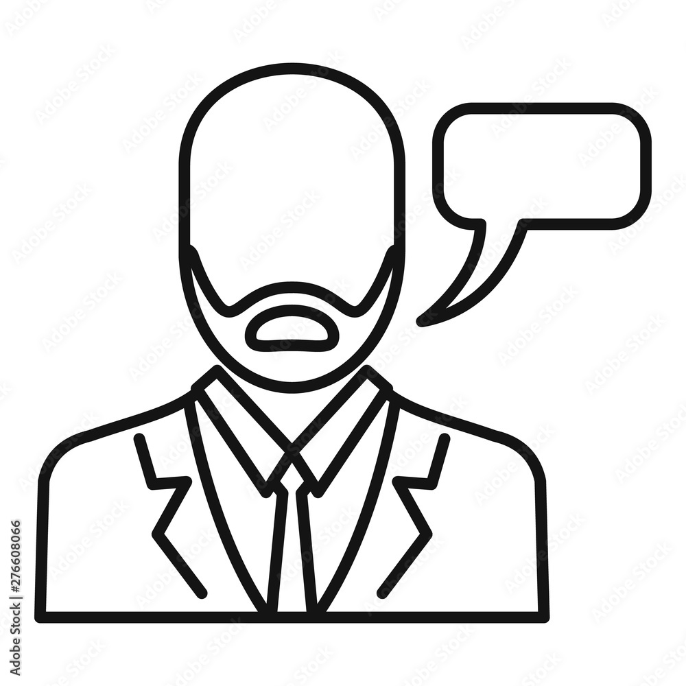 Businessman speech icon. Outline businessman speech vector icon for web design isolated on white background