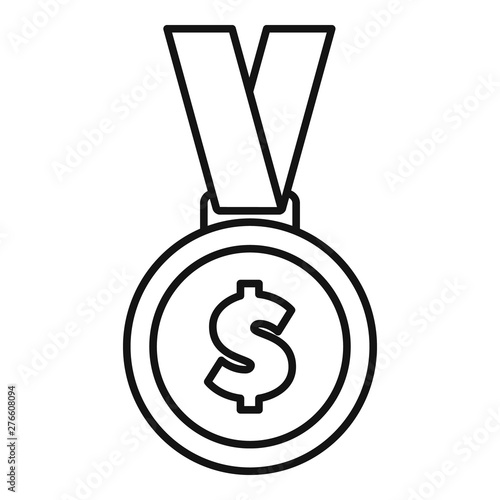 Money gold medal icon. Outline money gold medal vector icon for web design isolated on white background