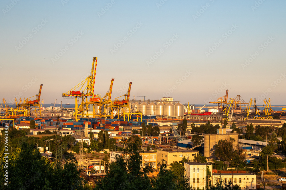 Port Constanta in Constanta town is a largest Romanian harbor - obrazy, fototapety, plakaty 