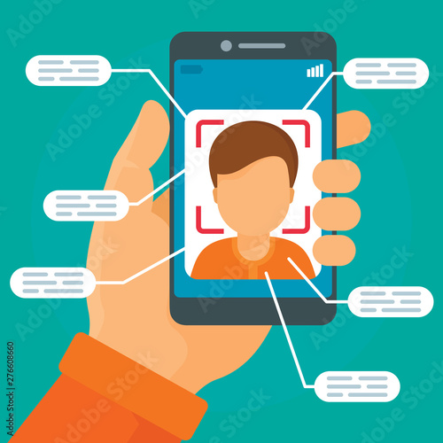 Face recognition system concept background. Flat illustration of face recognition system vector concept background for web design