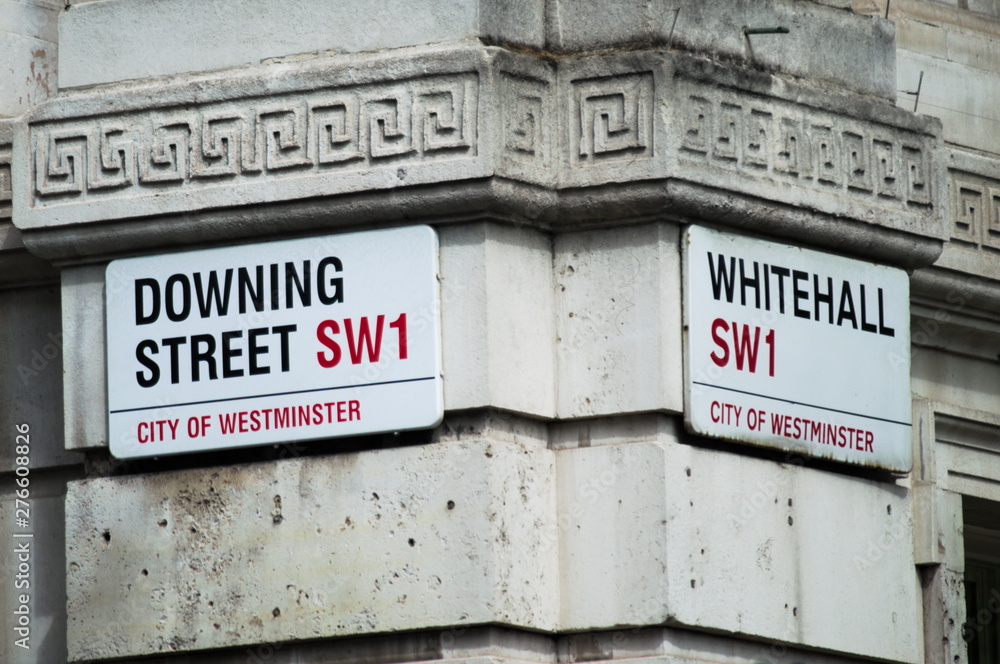 Fototapeta premium Downing Street sign in a corner of London, England