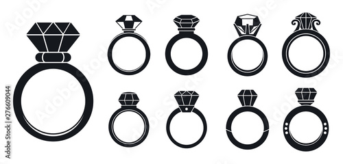Diamond ring woman icons set. Simple set of diamond ring woman vector icons for web design on white background