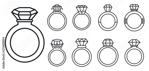 Girl diamond ring icons set. Outline set of girl diamond ring vector icons for web design isolated on white background