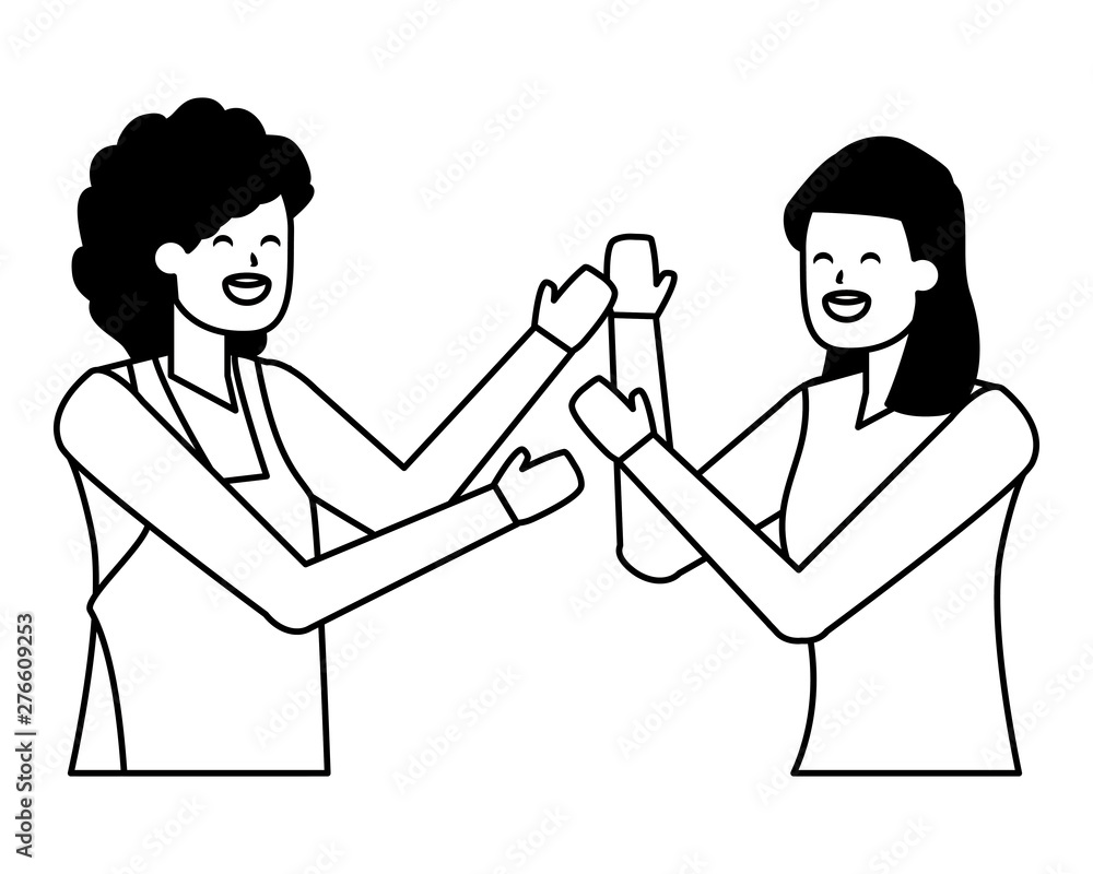 two women characters portrait on white background