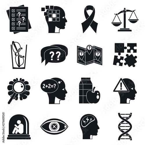 Alzheimers disease doctor icons set. Simple set of alzheimers disease doctor vector icons for web design on white background