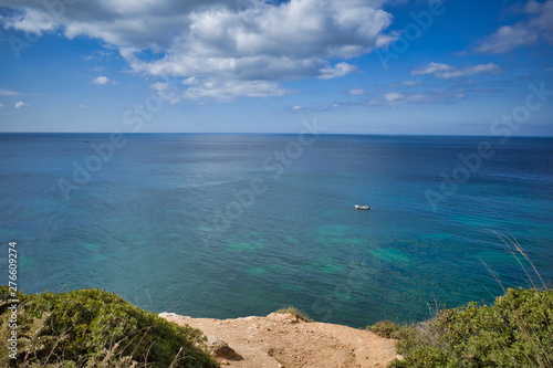 Sea view from a cliff of Marinha beach in Albufeira, Portugal