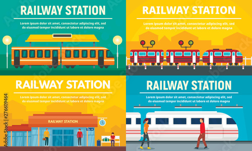 Railway station banner set. Flat illustration of railway station vector banner set for web design