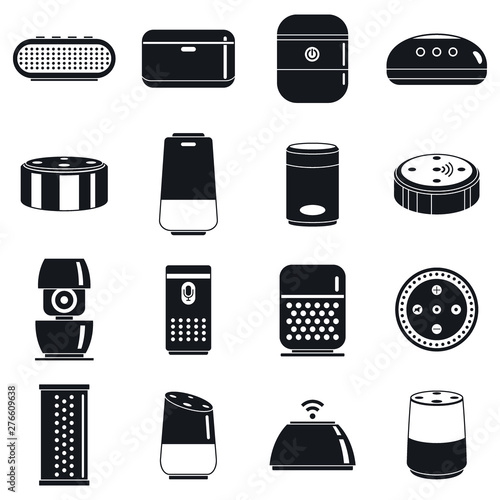 Modern smart speaker icons set. Simple set of modern smart speaker vector icons for web design on white background