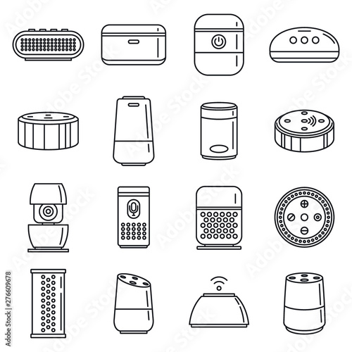 Home smart speaker icons set. Outline set of home smart speaker vector icons for web design isolated on white background