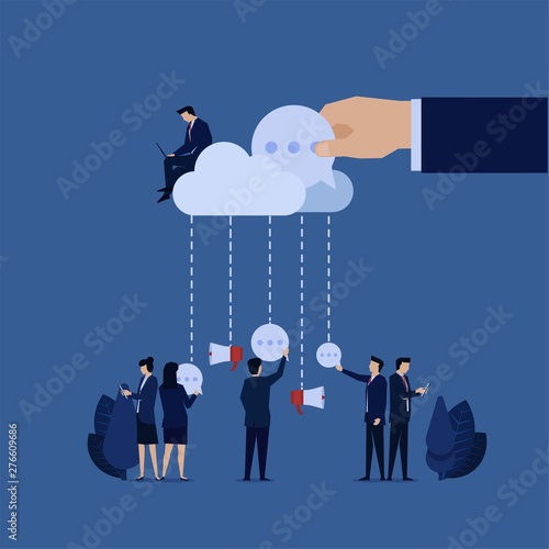 Businessman with laptop on cloud spread news for referral link.