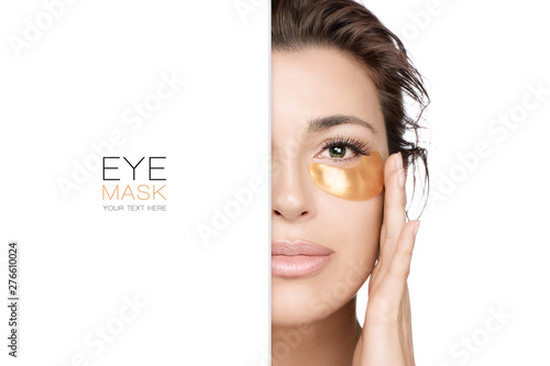 Fényképezés Woman using collagen patches isolated on white