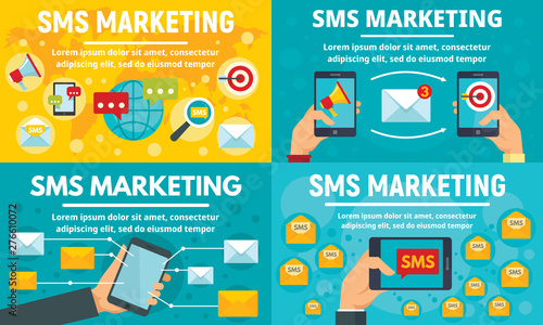 Business sms marketing banner set. Flat illustration of business sms marketing vector banner set for web design