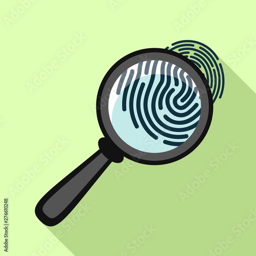 Fingerprint under magnifying glass icon. Flat illustration of fingerprint under magnifying glass vector icon for web design
