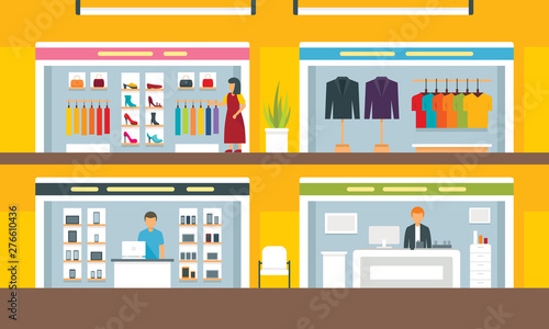 Mall concept background. Flat illustration of mall vector concept background for web design