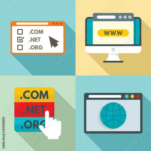 Domain icons set. Flat set of domain vector icons for web design