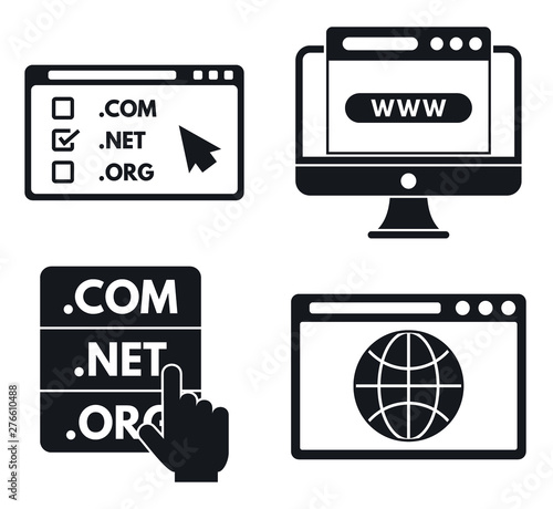 Internet domain icons set. Simple set of internet domain vector icons for web design on white background