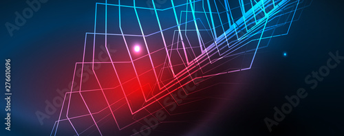Neon glowing techno lines, hi-tech futuristic abstract background template, vector © antishock