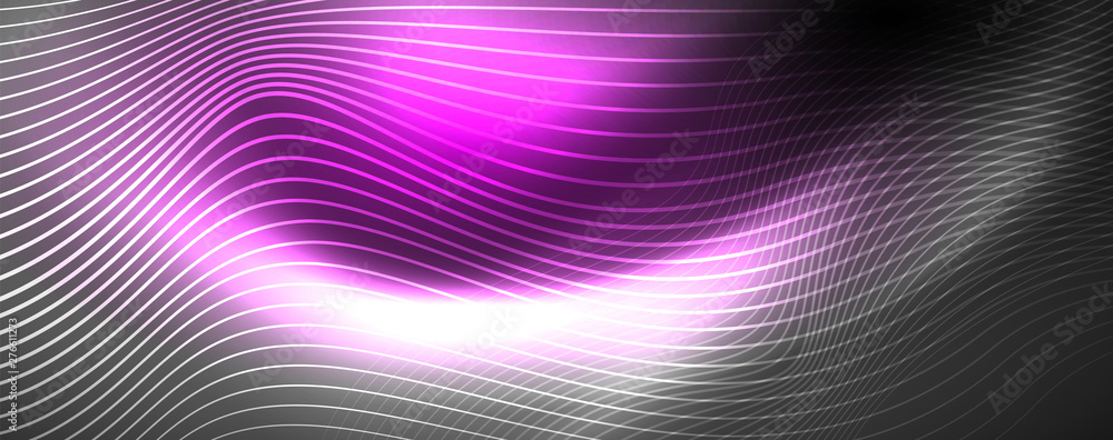 Obraz premium Neon vector wave lines abstract background, magic futuristic techno design