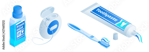 Toothpaste icons set. Isometric set of toothpaste vector icons for web design isolated on white background