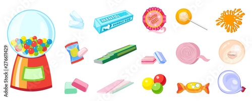 Gum icons set. Cartoon set of gum vector icons for web design