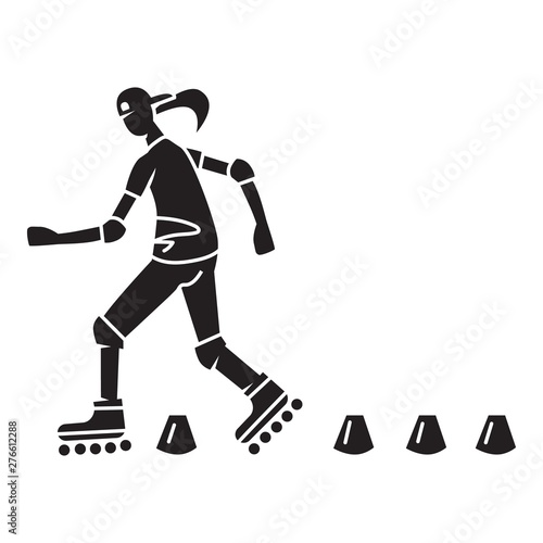 Woman roller skater icon. Simple illustration of woman roller skater vector icon for web design isolated on white background