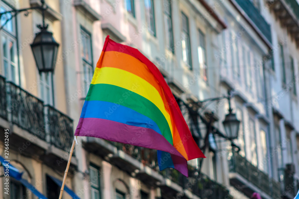LGBT rainbow pride flag waving in the wind