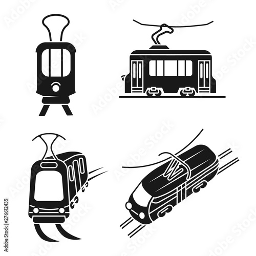 Tram car icons set. Simple set of tram car vector icons for web design on white background