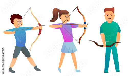 Archery icons set. Cartoon set of archery vector icons for web design