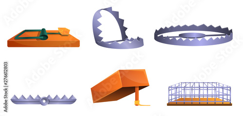 Trap icons set. Cartoon set of trap vector icons for web design
