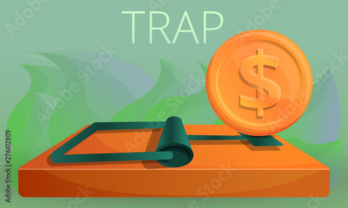 Money trap concept banner. Cartoon illustration of money trap vector concept banner for web design photo