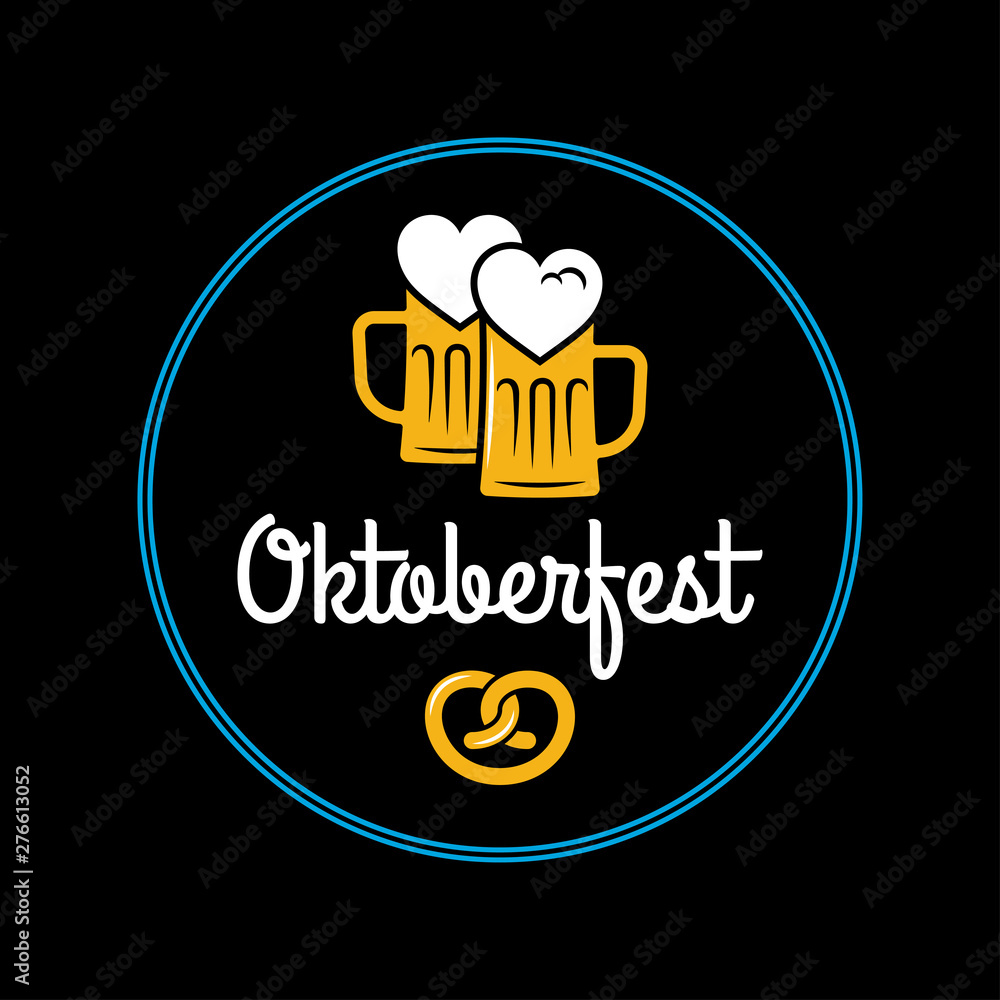 Oktoberfest beer mugs logo on black background Oktoberfest beer mugs logo on black background