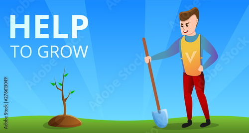 Volunteer help to grow concept banner. Cartoon illustration of volunteer help to grow vector concept banner for web design