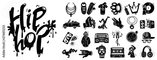 Hiphop icons set. Simple set of hiphop vector icons for web design on white background photo