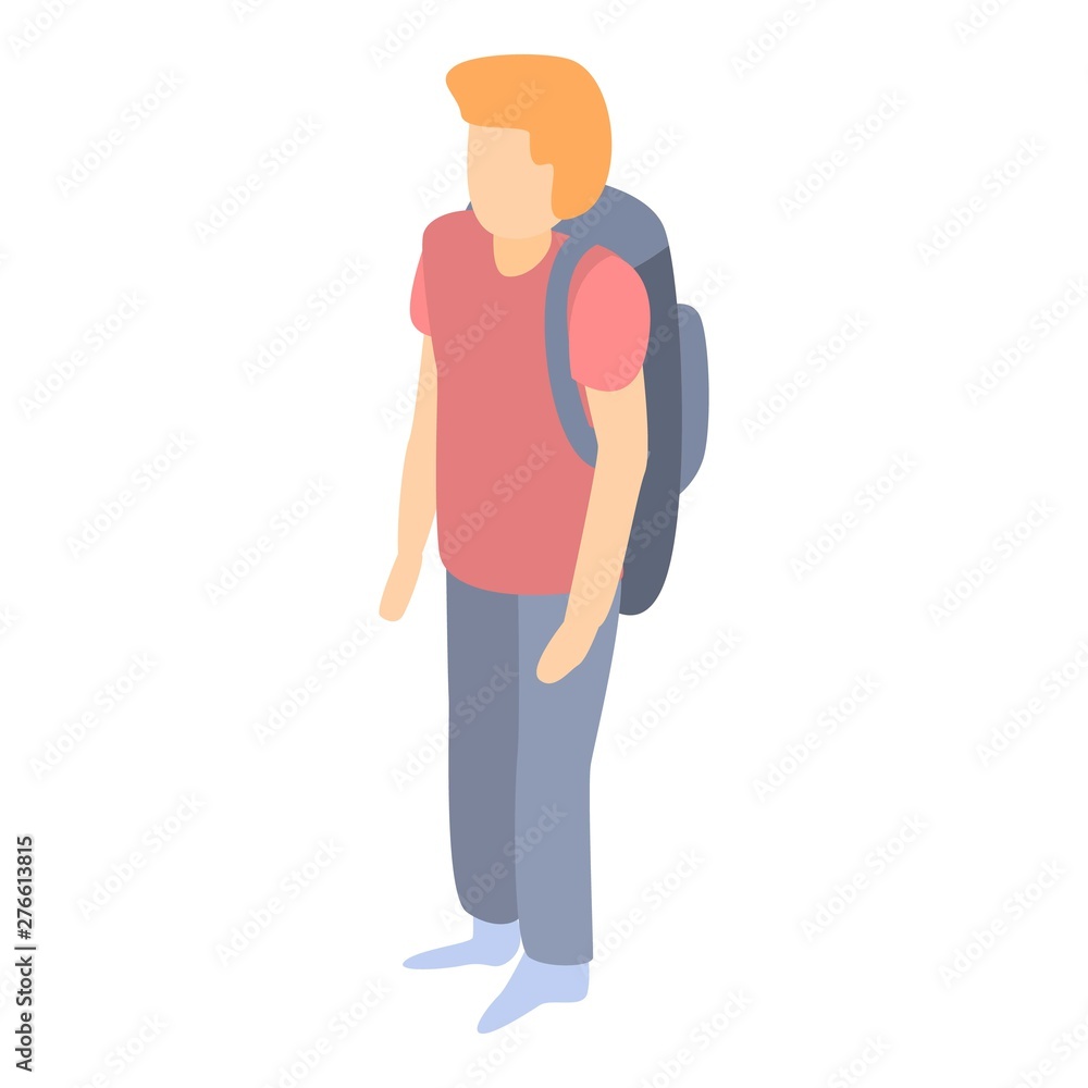 Red hair man with backpack icon. Isometric of red hair man with backpack vector icon for web design isolated on white background Red hair man with backpack icon. Isometric of red hair man with backpack vector icon for web design isolated on white background