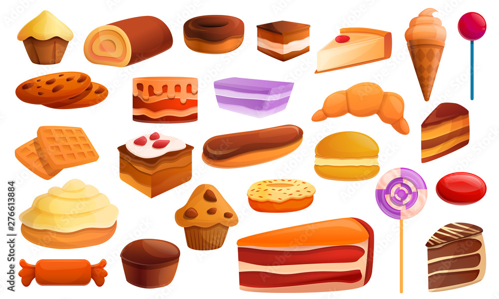 Confectionery icons set. Cartoon set of confectionery vector icons for web design
