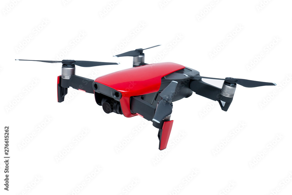 Red quadcopter on white background Red quadcopter on white background