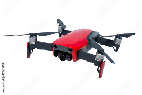 Fototapeta Naklejka Na Ścianę i Meble -  Red quadcopter on white background