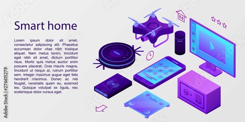 Smart home concept banner. Isometric illustration of smart home vector concept banner for web design