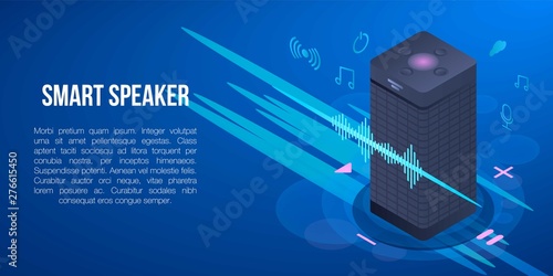 Smart speaker concept banner. Isometric illustration of smart speaker vector concept banner for web design