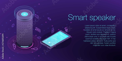 Home smart speaker concept banner. Isometric illustration of home smart speaker vector concept banner for web design