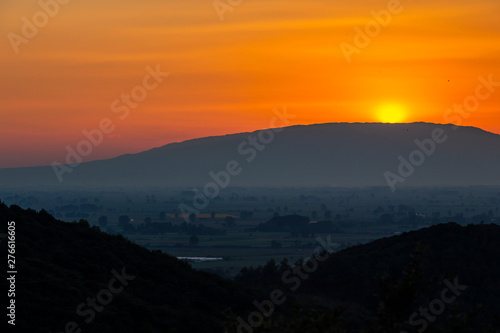 Greek summer sunset near Kavala, Eastern Macedonia, Northern Greece