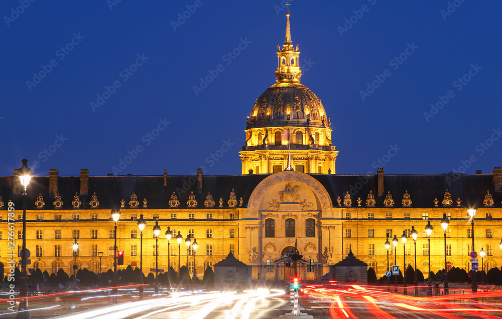 The cathedral of Saint Louis at night, Paris.