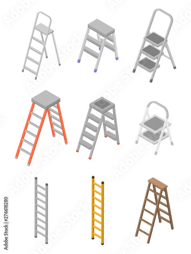 Ladder icons set. Isometric set of ladder vector icons for web design isolated on white background