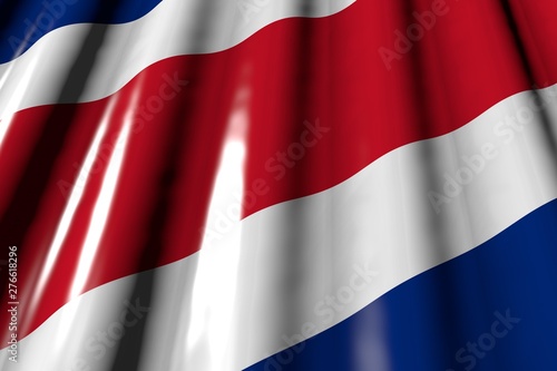 nice any occasion flag 3d illustration. - shiny - looking like plastic flag of Costa Rica with big folds lie in corner